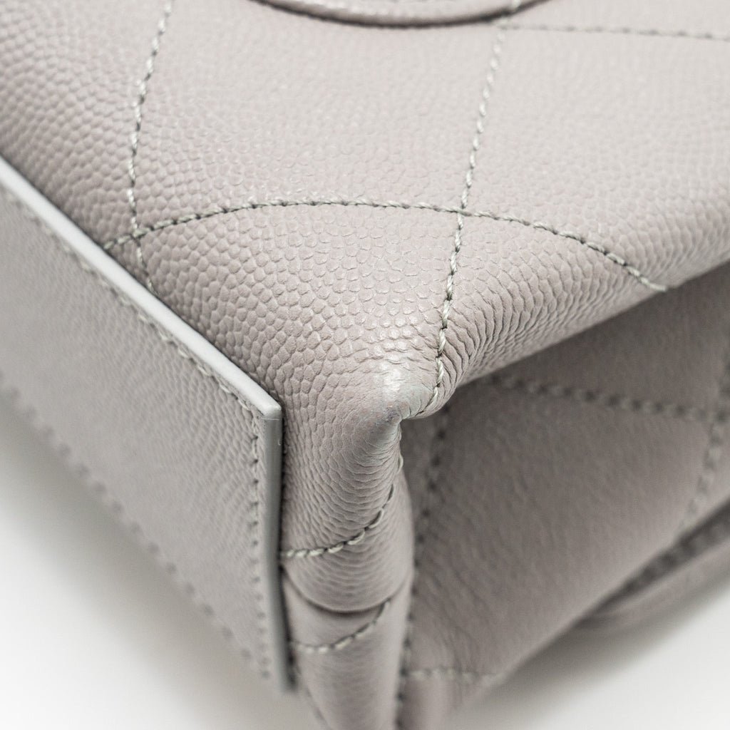 Chanel Mini Quilted Flap Bag With Chain Handle Caviar Grey  (microchip)