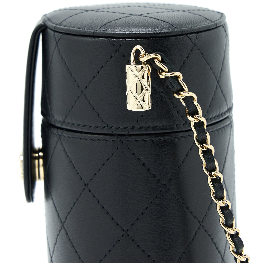 Chanel Round Vanity Case With Chain Lambskin Black L