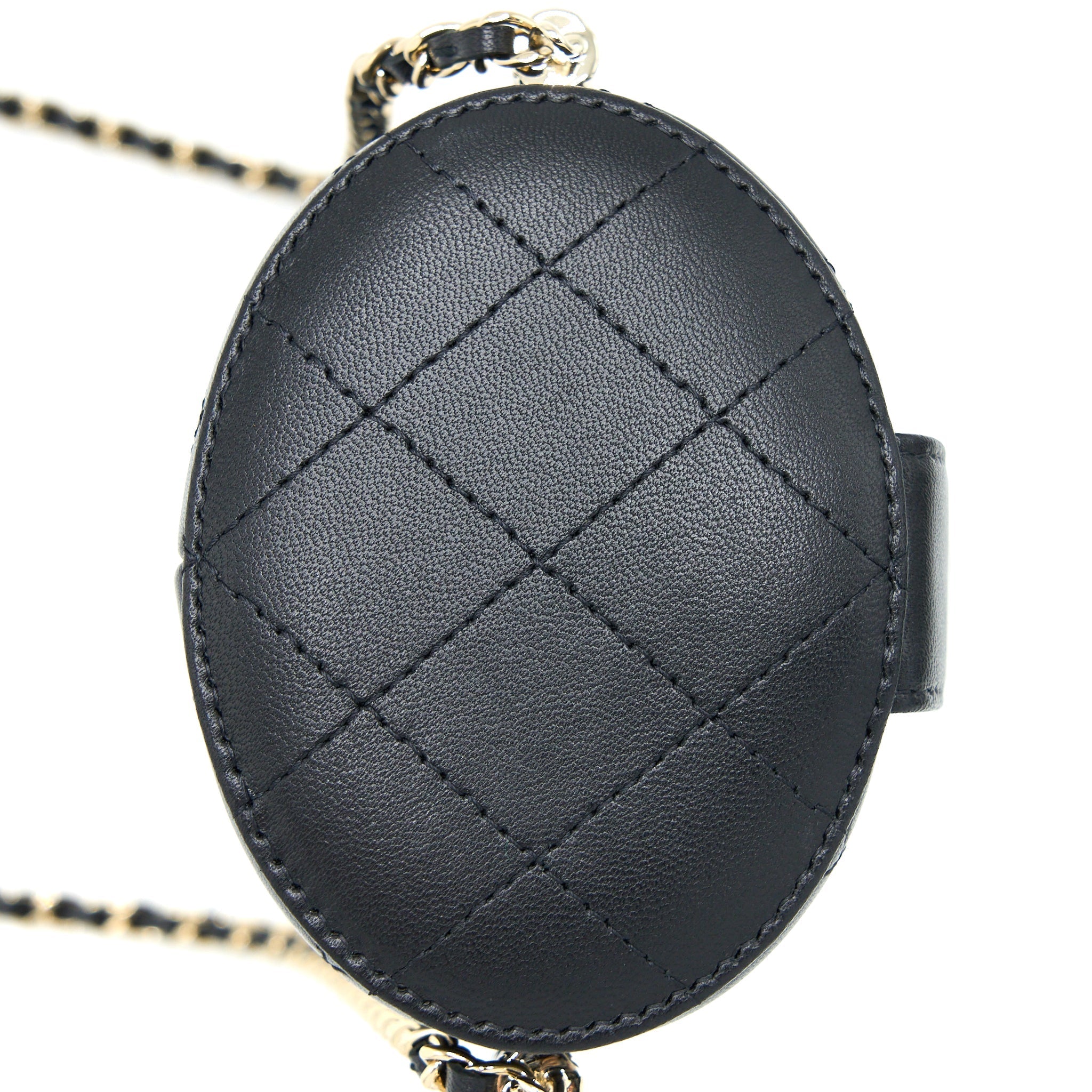 Chanel Round Vanity Case With Chain Lambskin Black L