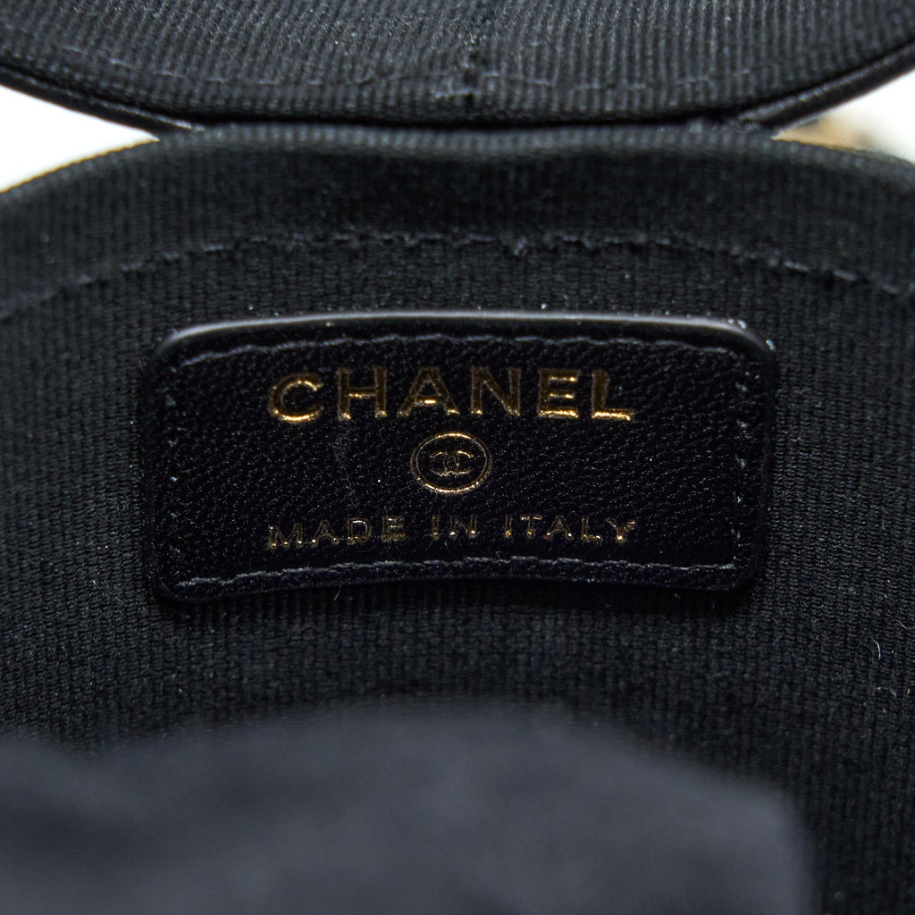 Chanel Round Vanity Case With Chain Lambskin Black L