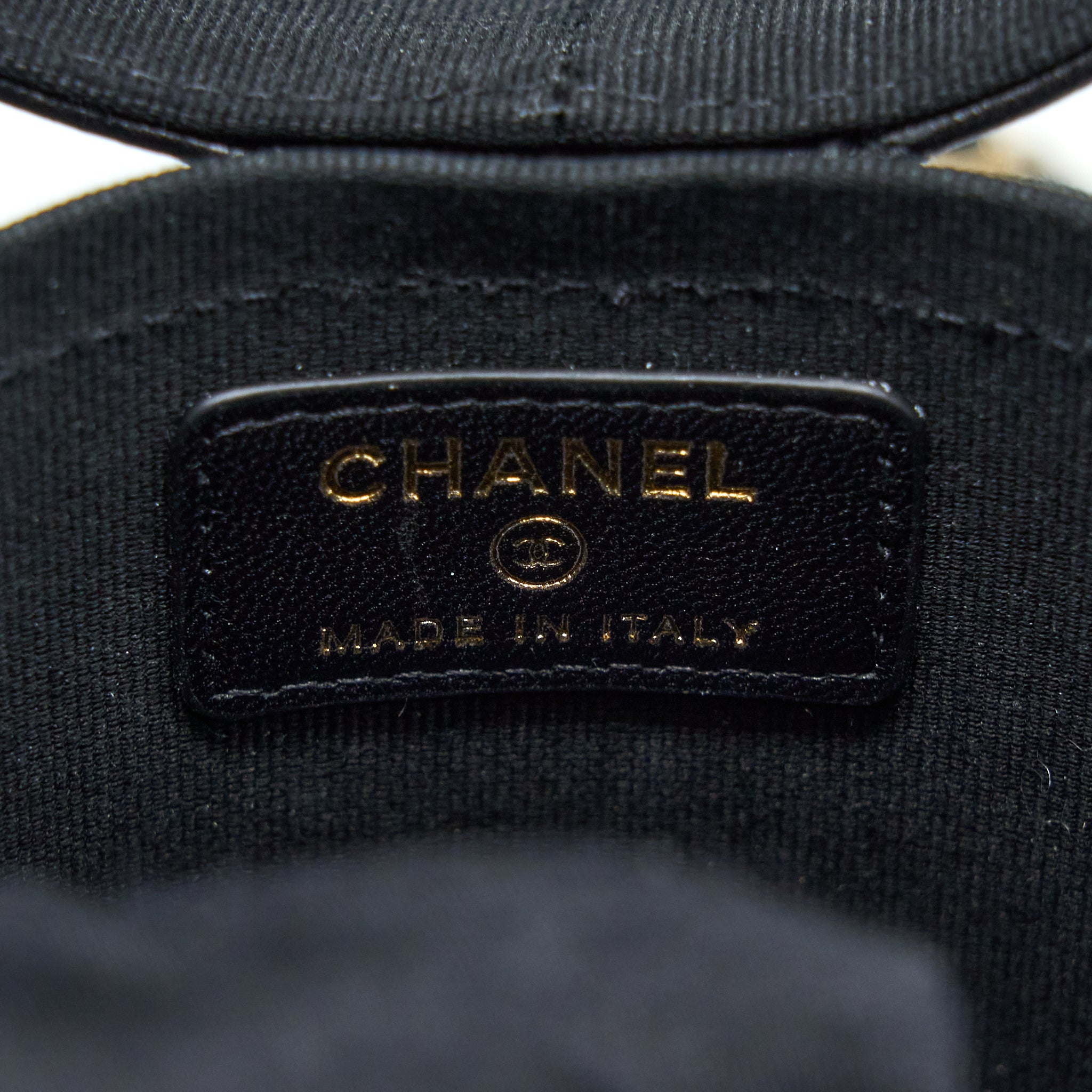 Chanel Round Vanity Case With Chain Lambskin Black L