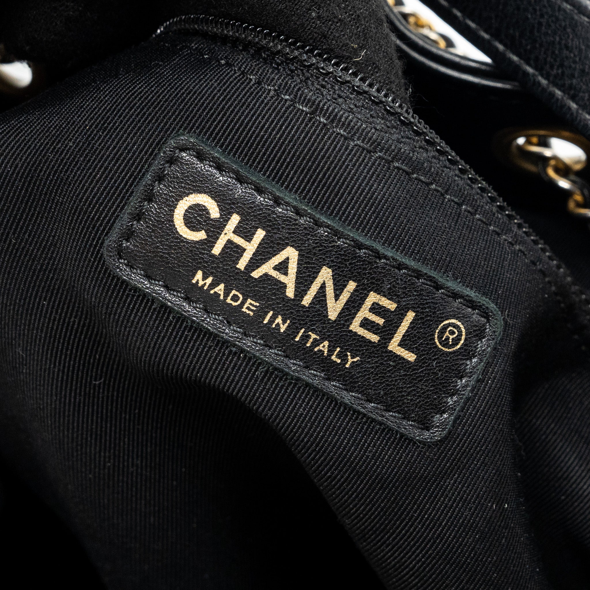 Chanel chevron bucket bag grained calfskin Black