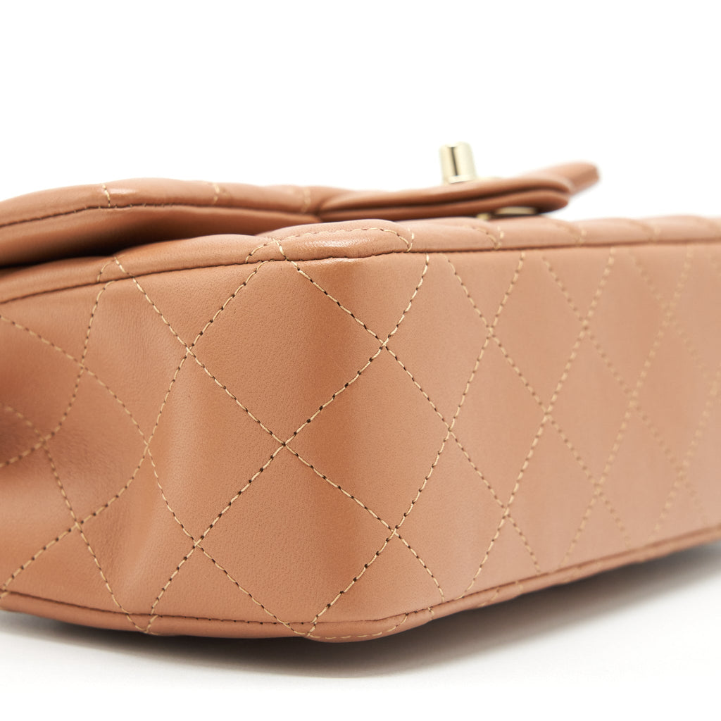 Chanel Mini Rectangular Flap Bag Lambskin Caramel L
