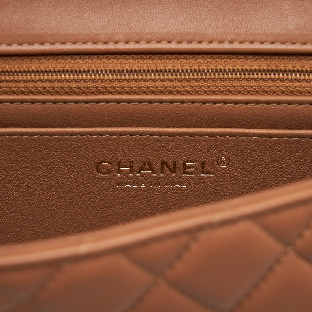 Chanel Mini Rectangular Flap Bag Lambskin Caramel L