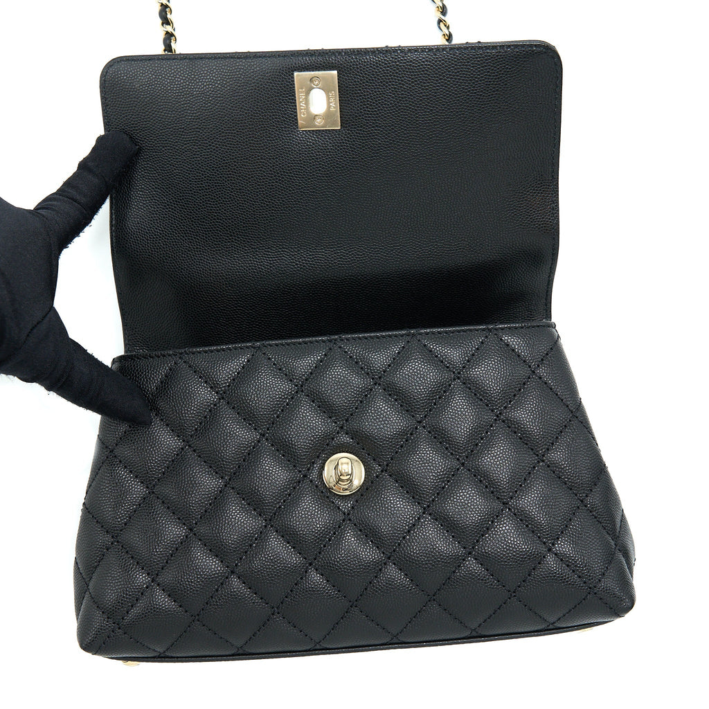 Chanel Small Coco Handle Caviar Black L .