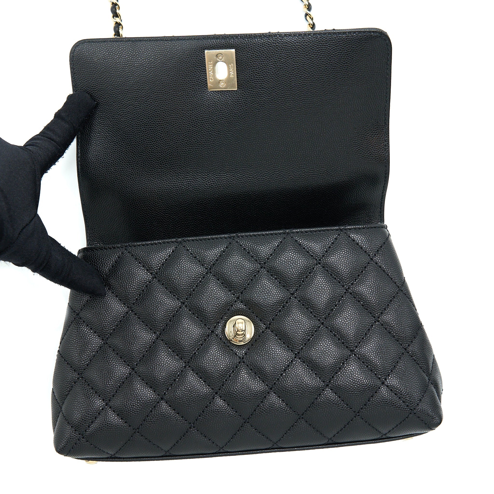 Chanel Small Coco Handle Caviar Black L .