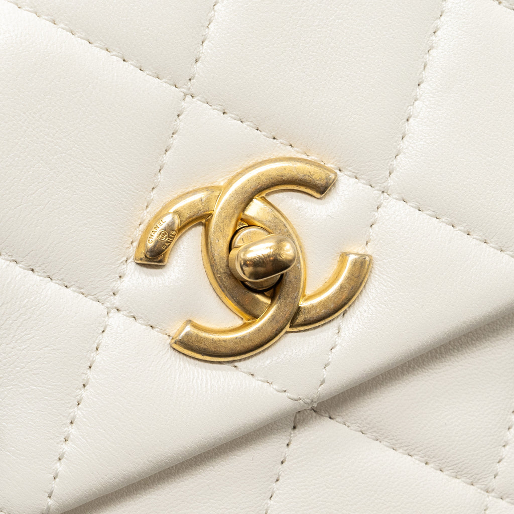 Chanel Seasonal Square Flap Bag Lambskin White  (Microchip)