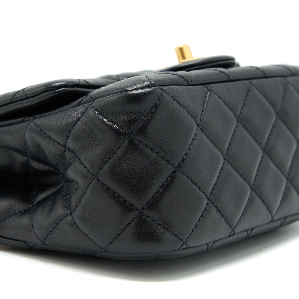 Chanel pearl Crush mini square Flap bag lambskin Black