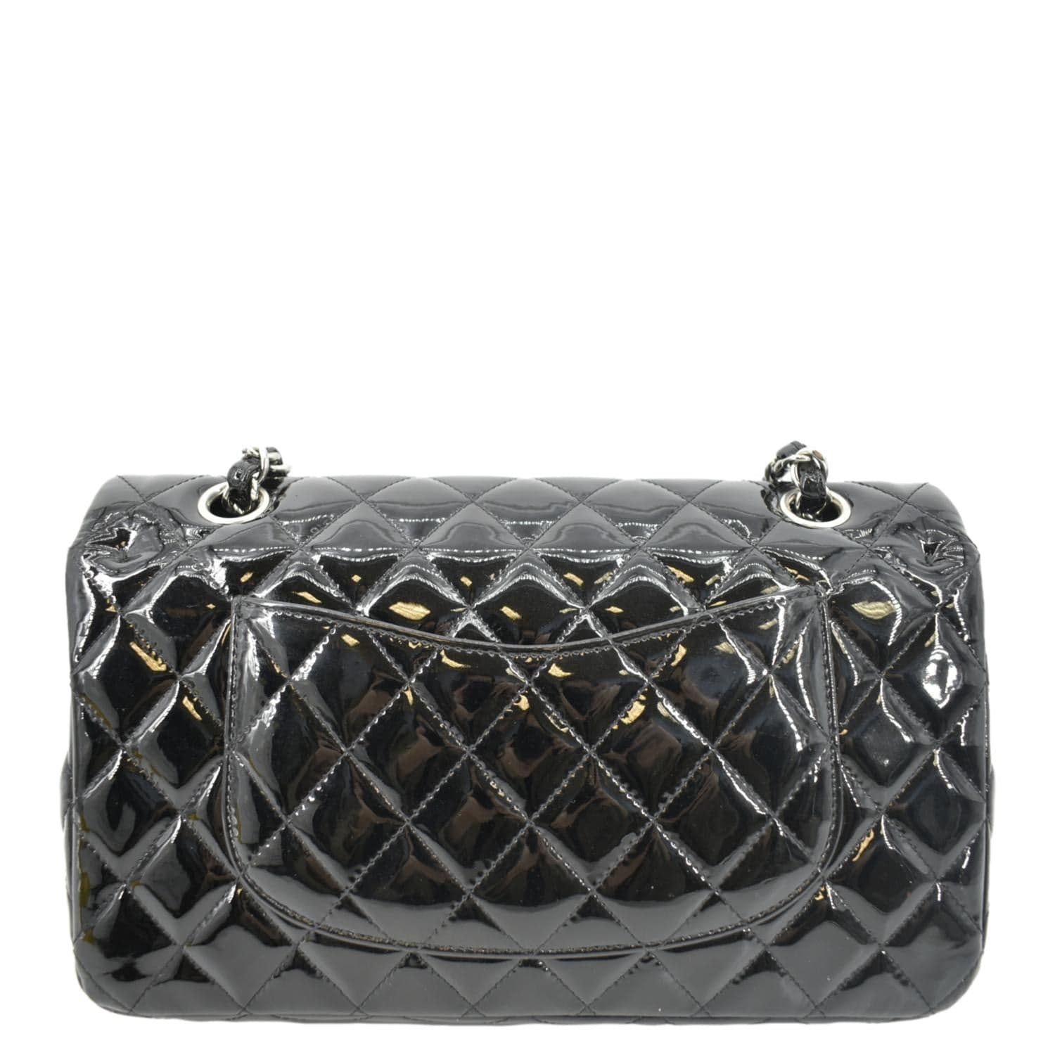 CHANEL Classic Medium Double Flap Patent Leather Shoulder Bag Black