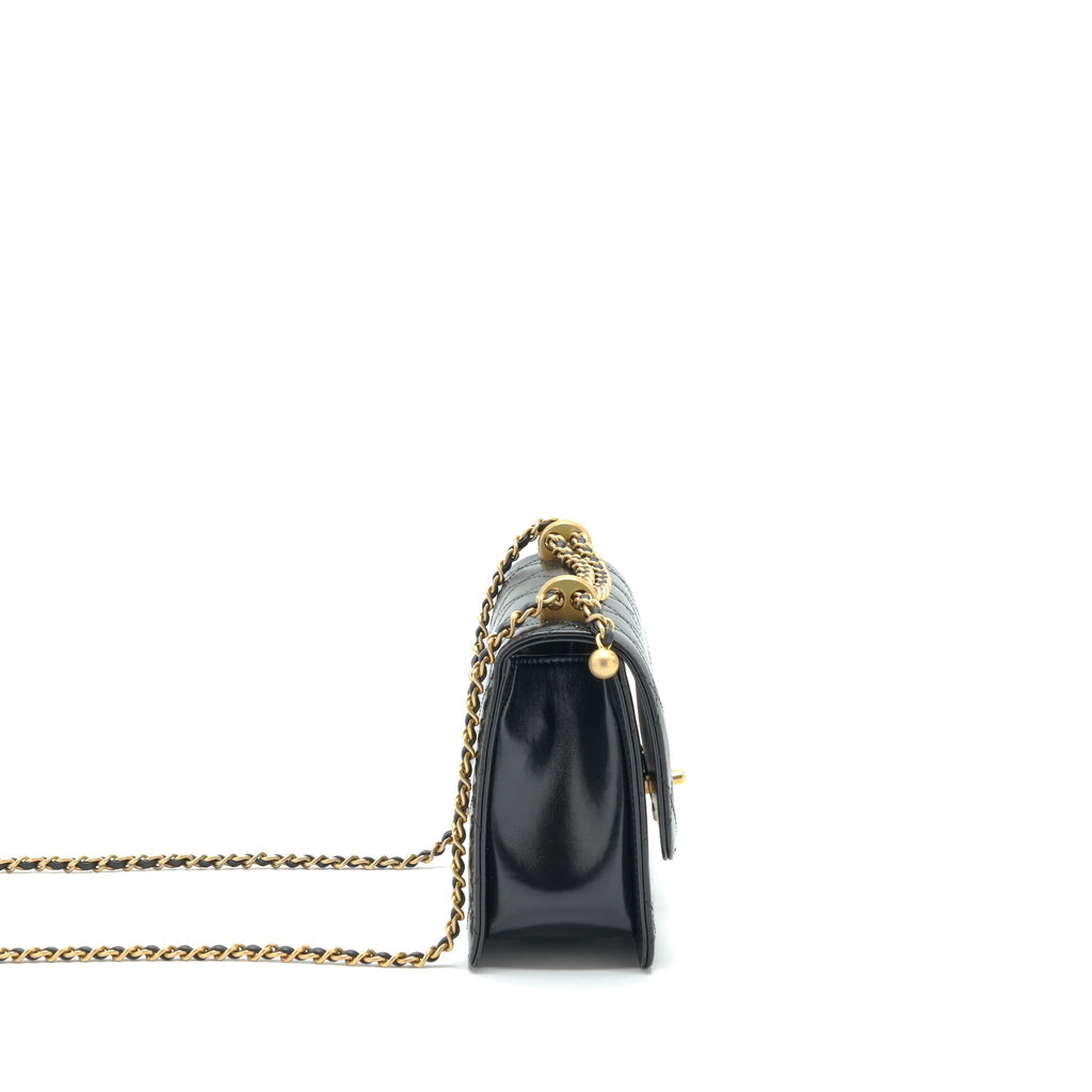 Chanel 21A Gold Crush Flap Bag Calfskin Black