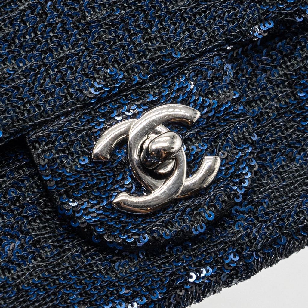 Chanel super mini flap bag sequin dark blue / black