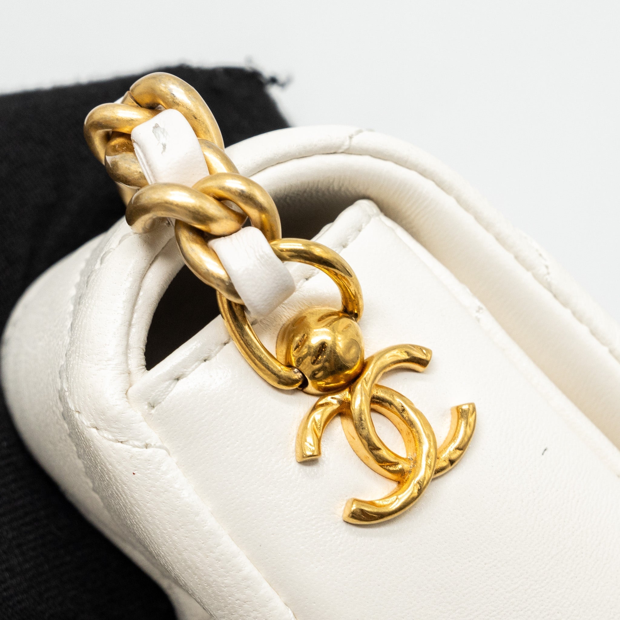 Chanel Seasonal Square Flap Bag Lambskin White  (Microchip)