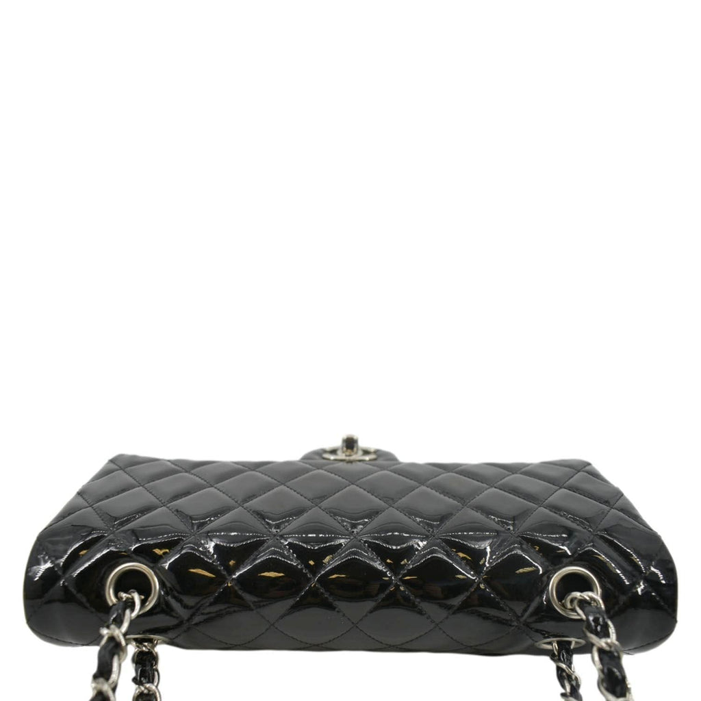 CHANEL Classic Medium Double Flap Patent Leather Shoulder Bag Black