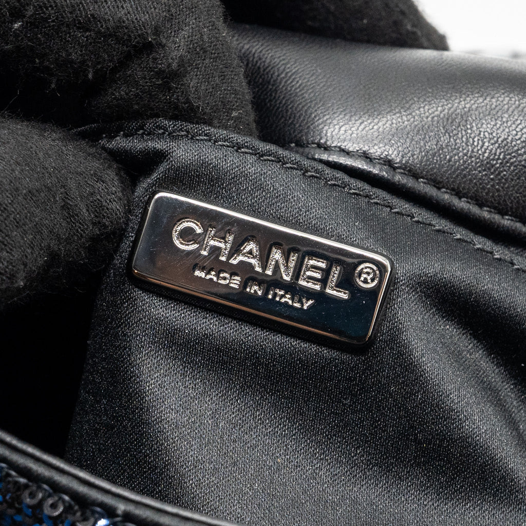 Chanel super mini flap bag sequin dark blue / black