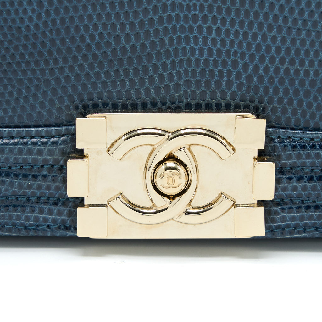 Chanel Small Boy Bag Lizard Dark Blue L