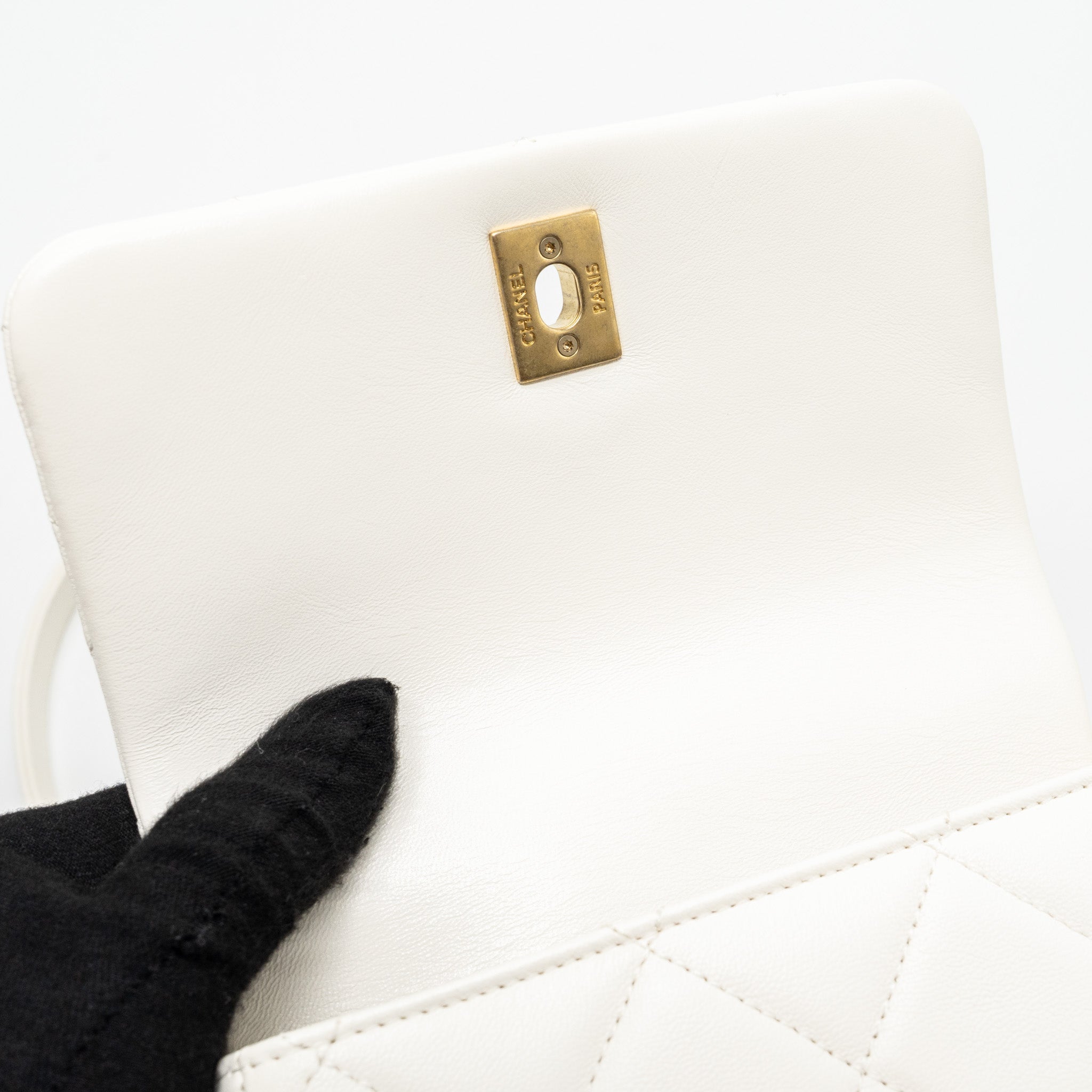 Chanel Seasonal Square Flap Bag Lambskin White  (Microchip)