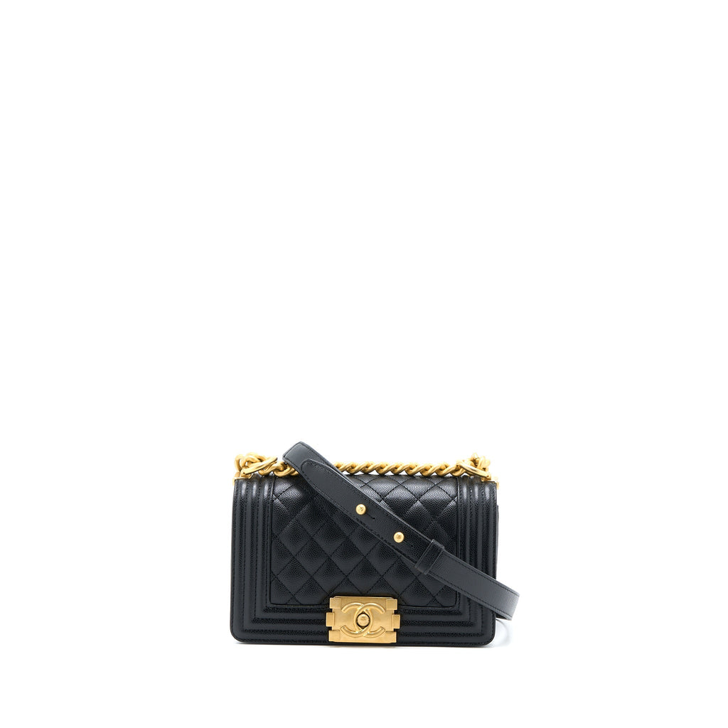 Chanel Small Boy Caviar Black Brushed  (Microchip)