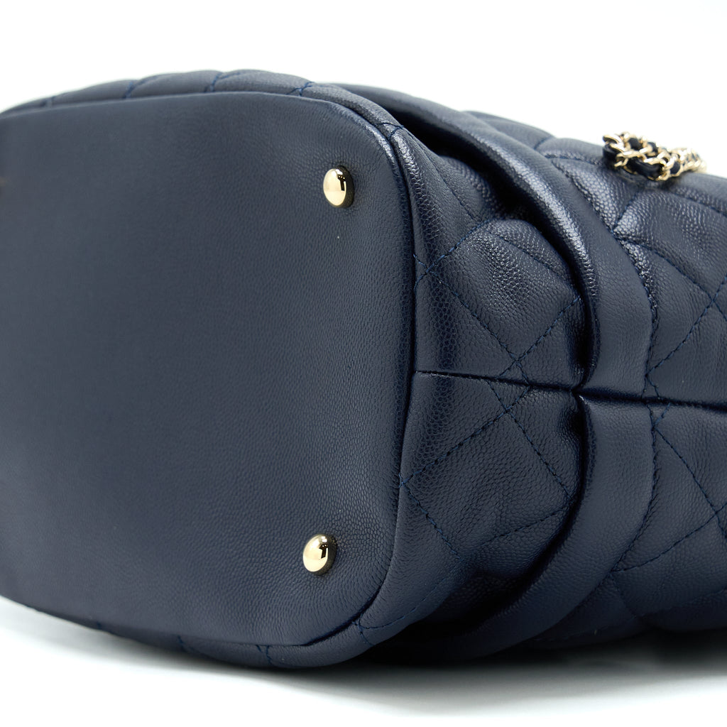 Chanel Top Handle Bucket Bag Caviar Navy Blue L
