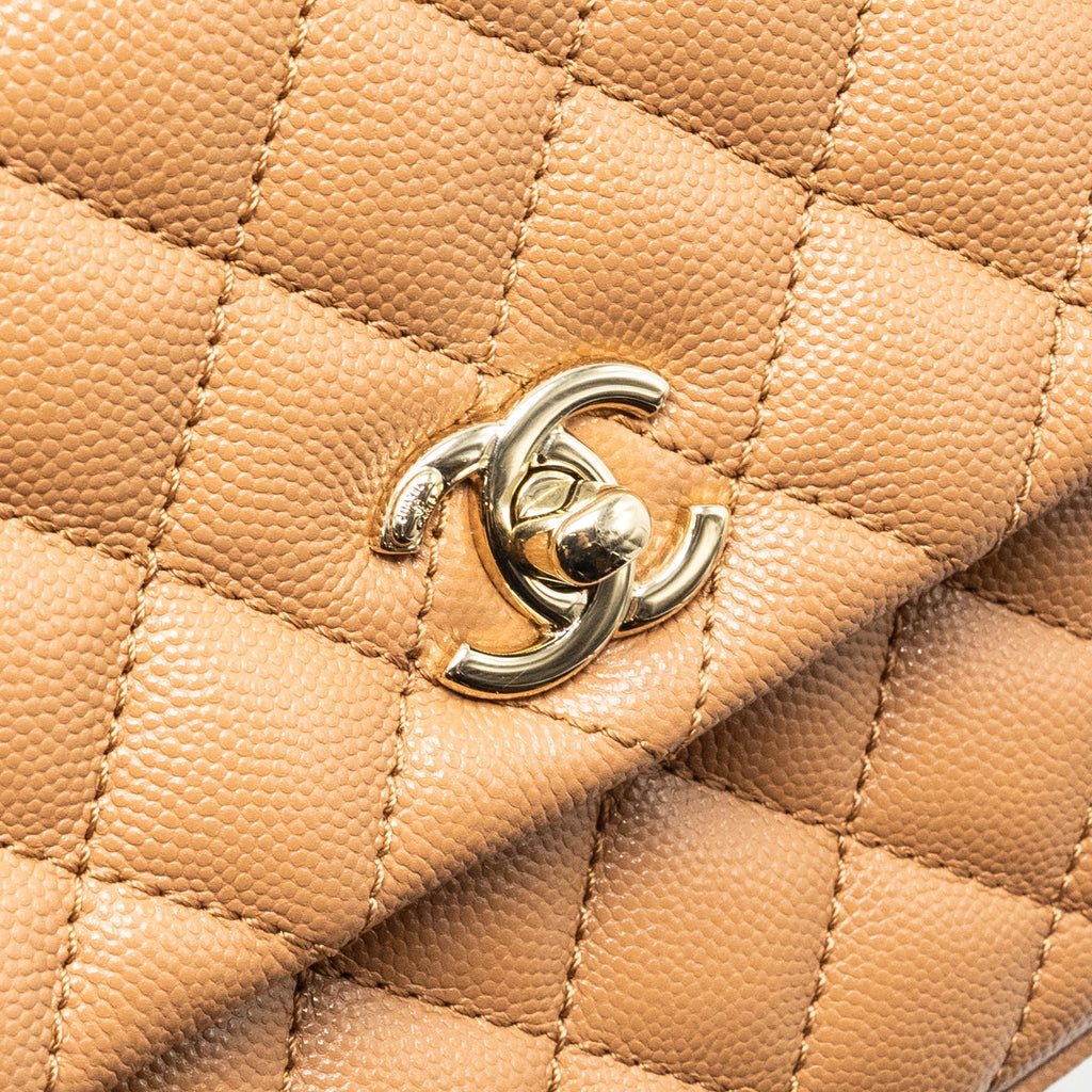 Chanel 21P Small Coco Handle Caviar caramel L