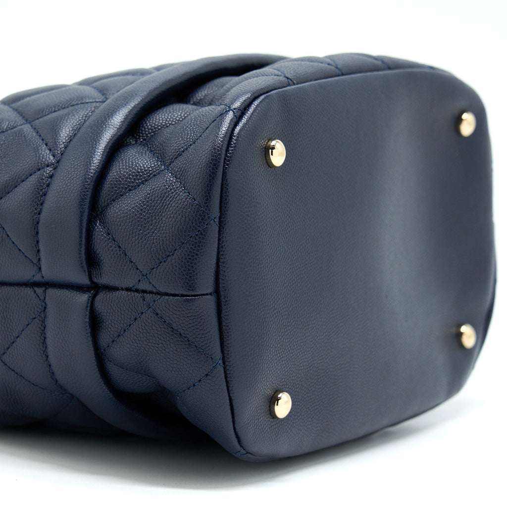 Chanel Top Handle Bucket Bag Caviar Navy Blue L