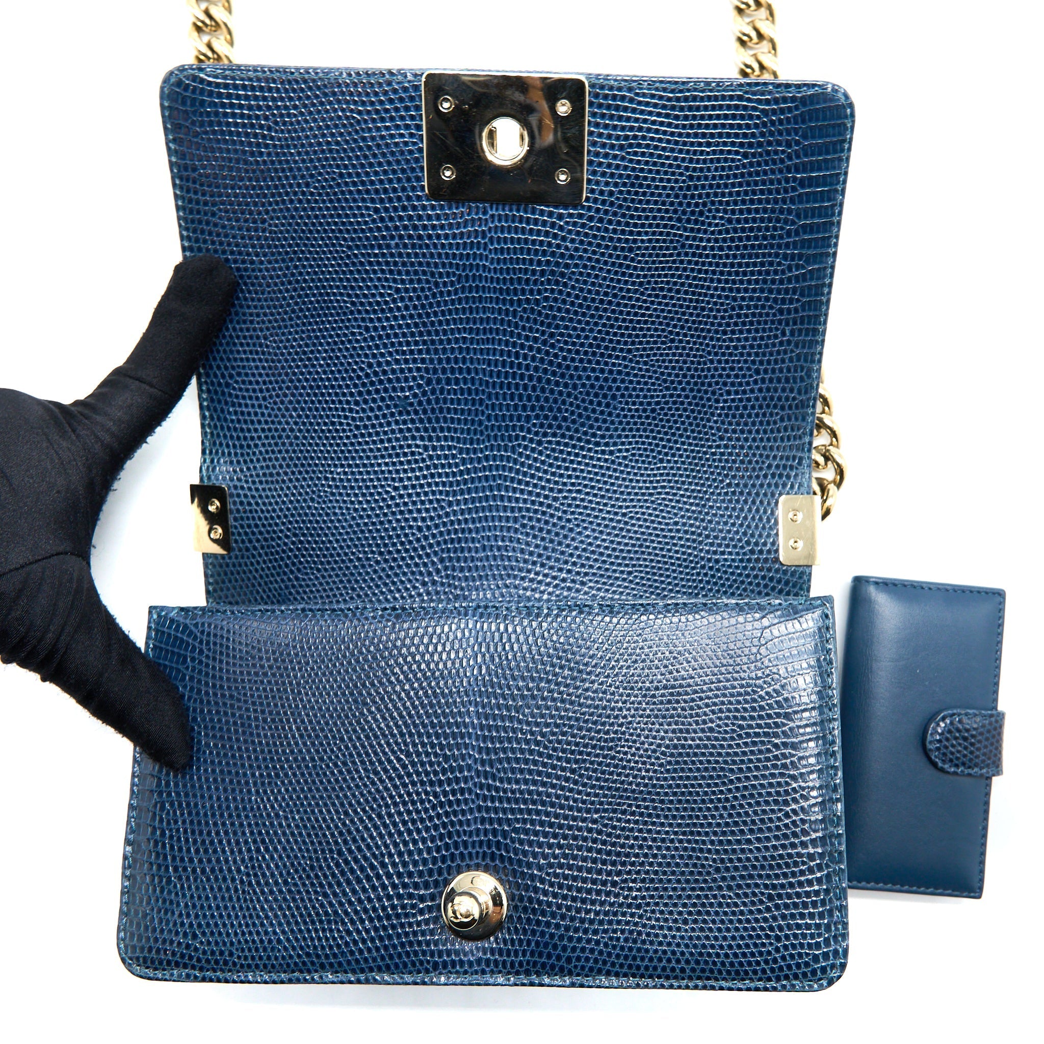 Chanel Small Boy Bag Lizard Dark Blue L