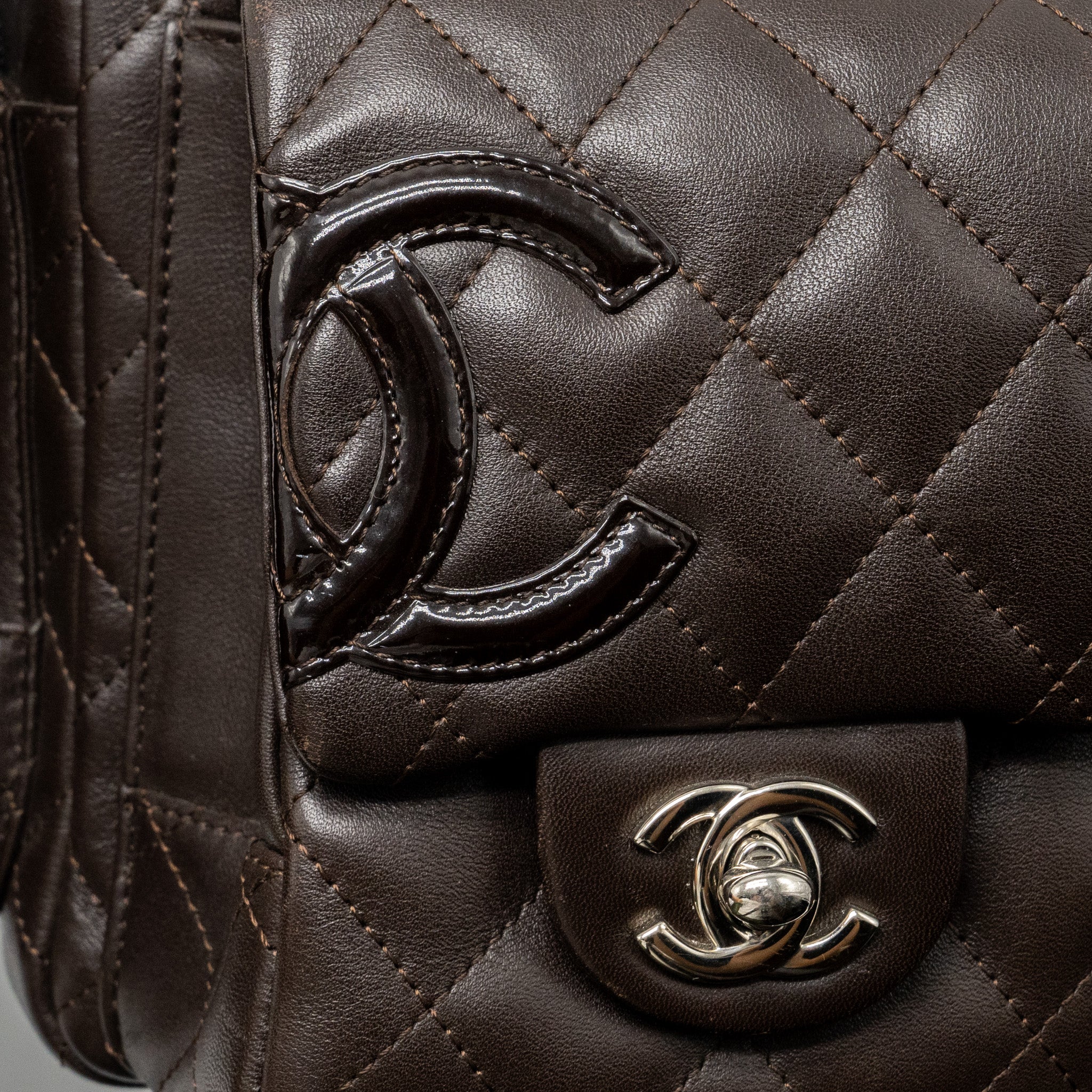 Chanel Vintage Cambo Reporter Bag Calfskin Dark Brown