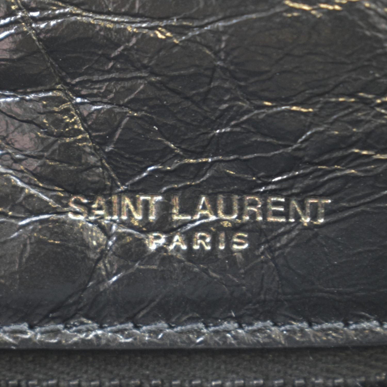 YVES SAINT LAURENT Niki Baby Crinkle Leather Shoulder Bag Black