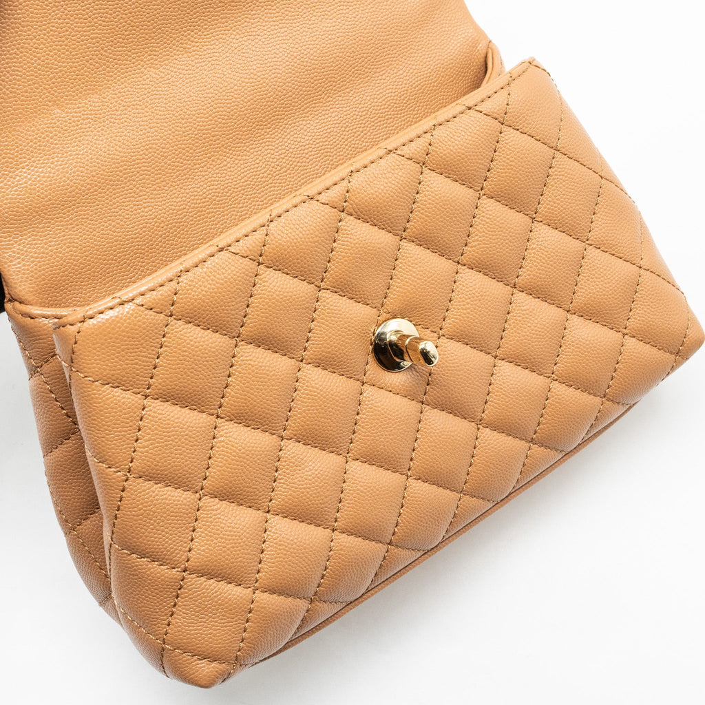 Chanel 21P Small Coco Handle Caviar caramel L