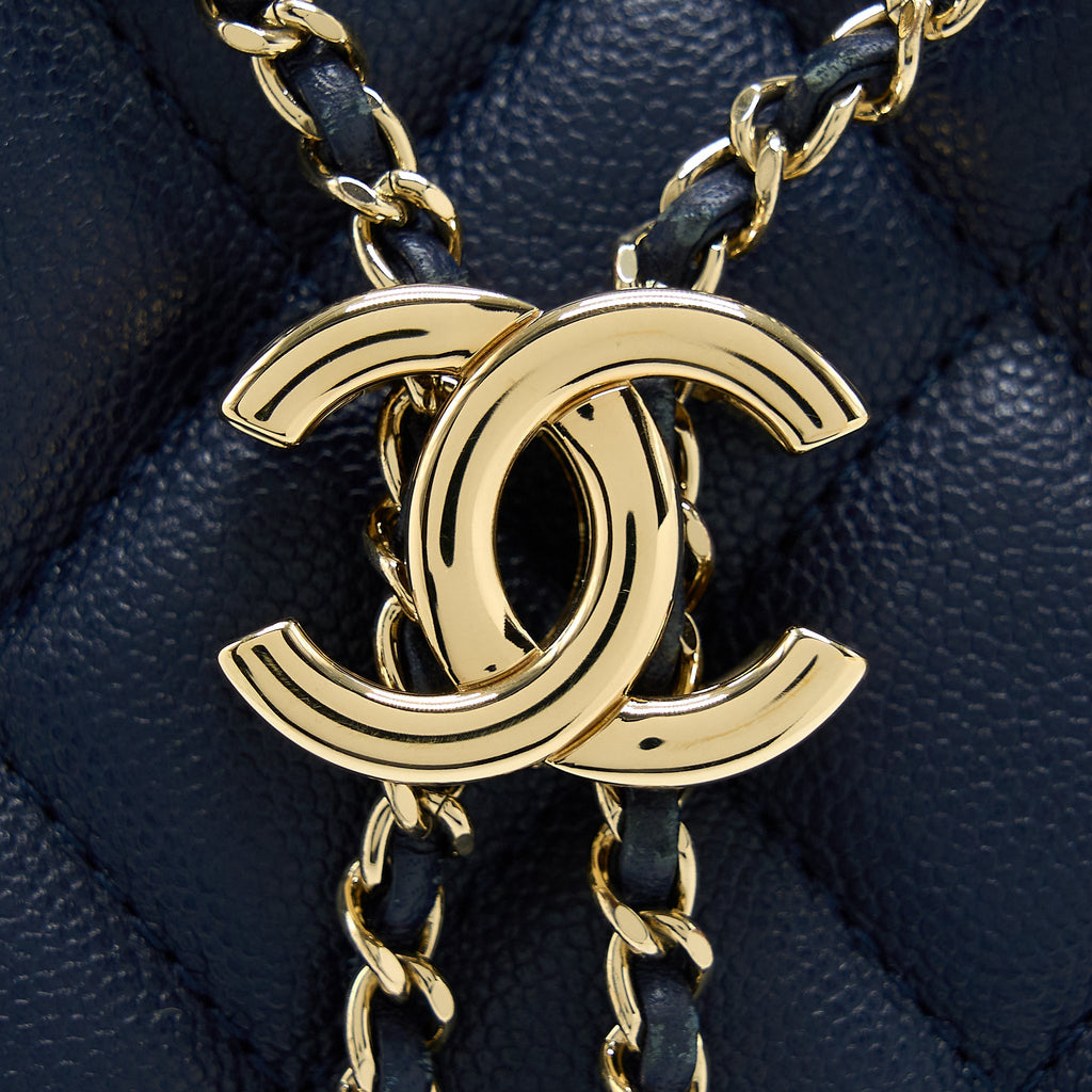 Chanel Top Handle Bucket Bag Caviar Navy Blue L