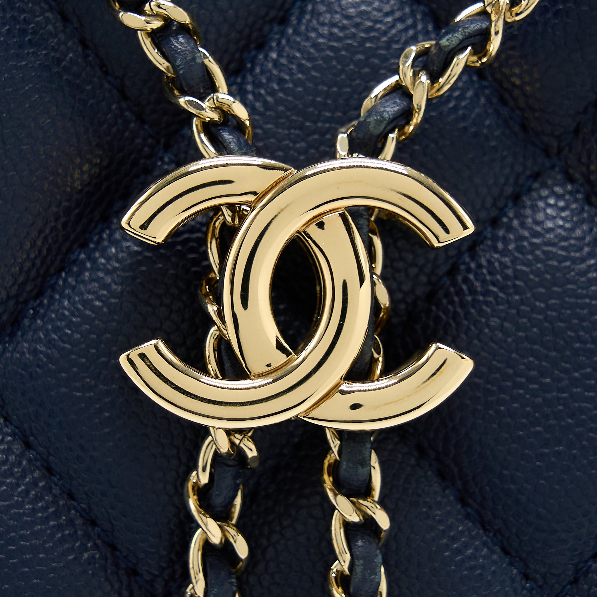 Chanel Top Handle Bucket Bag Caviar Navy Blue L