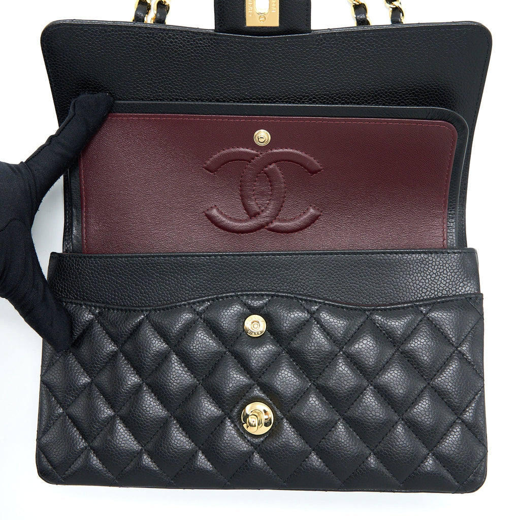 Chanel Medium Classic Double Flap Bag Caviar Black  (Microchip)