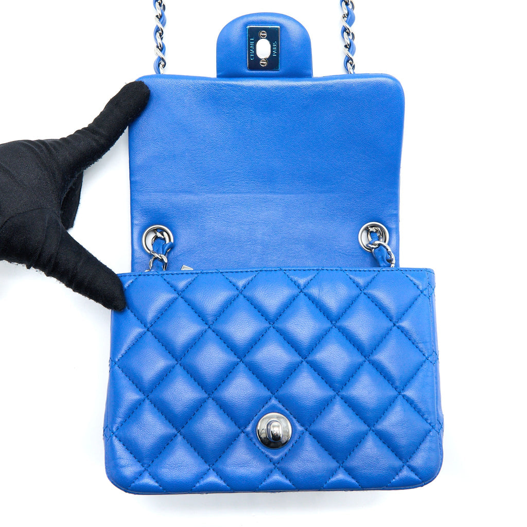 Chanel Mini Square Flap Bag Lambskin Blue