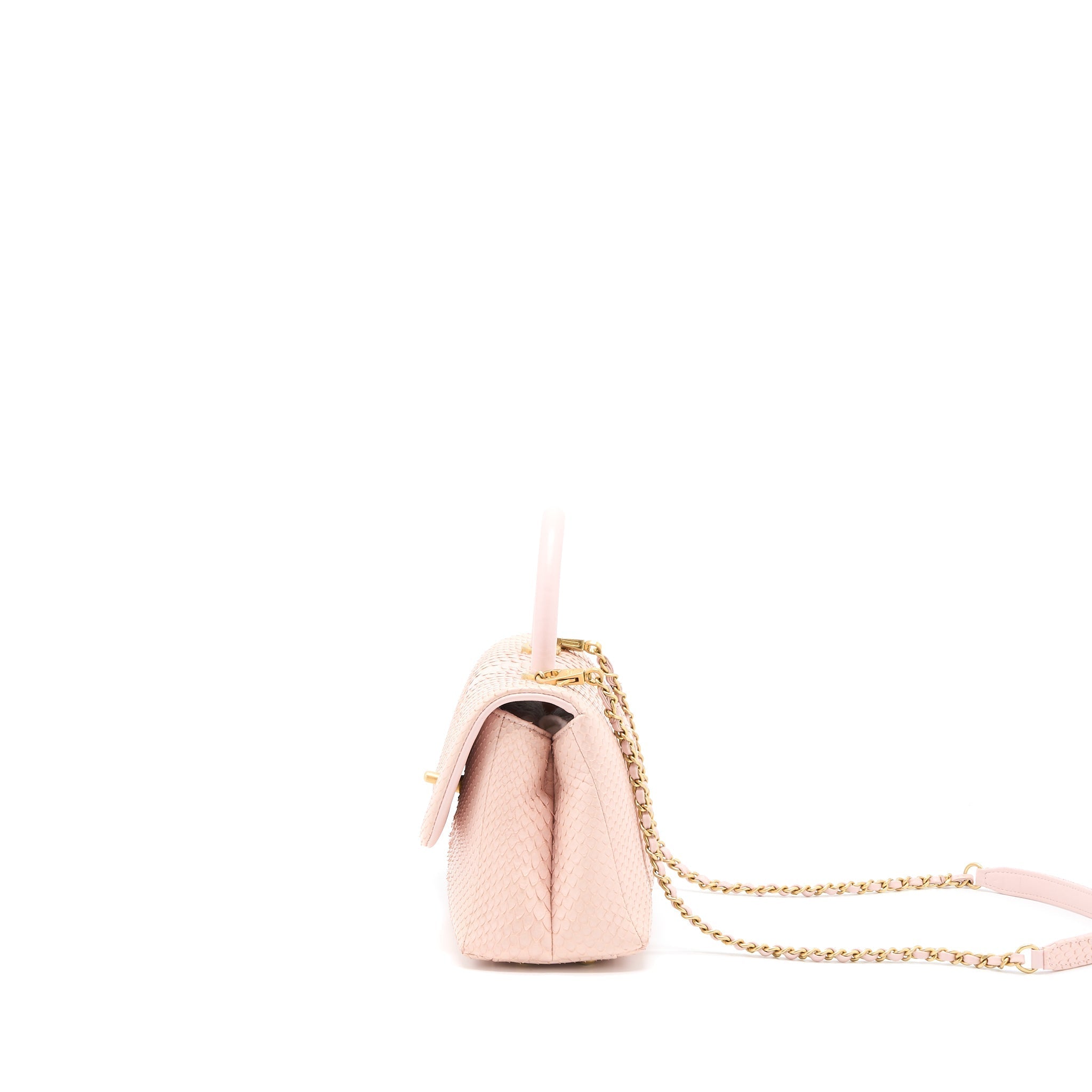 Chanel Small Coco Handle Python Leather Light Pink Brushed