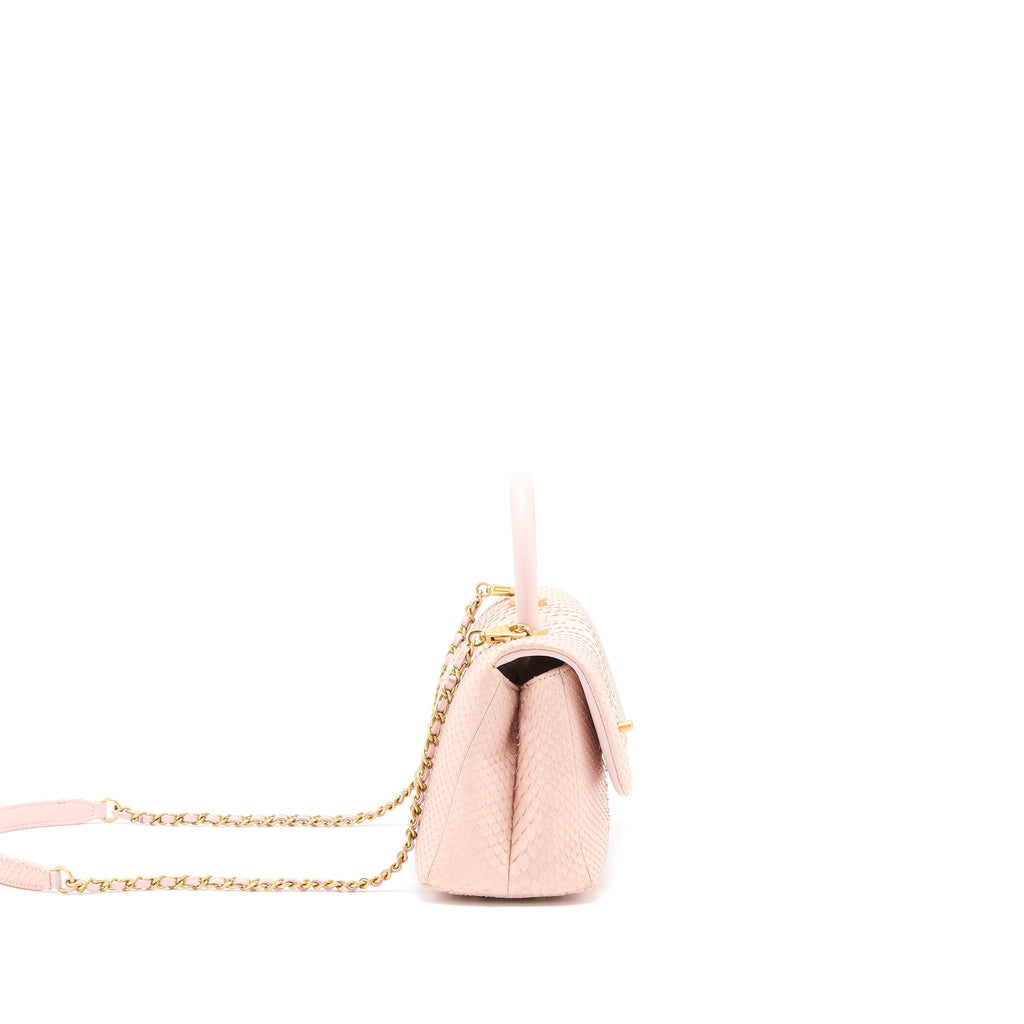 Chanel Small Coco Handle Python Leather Light Pink Brushed