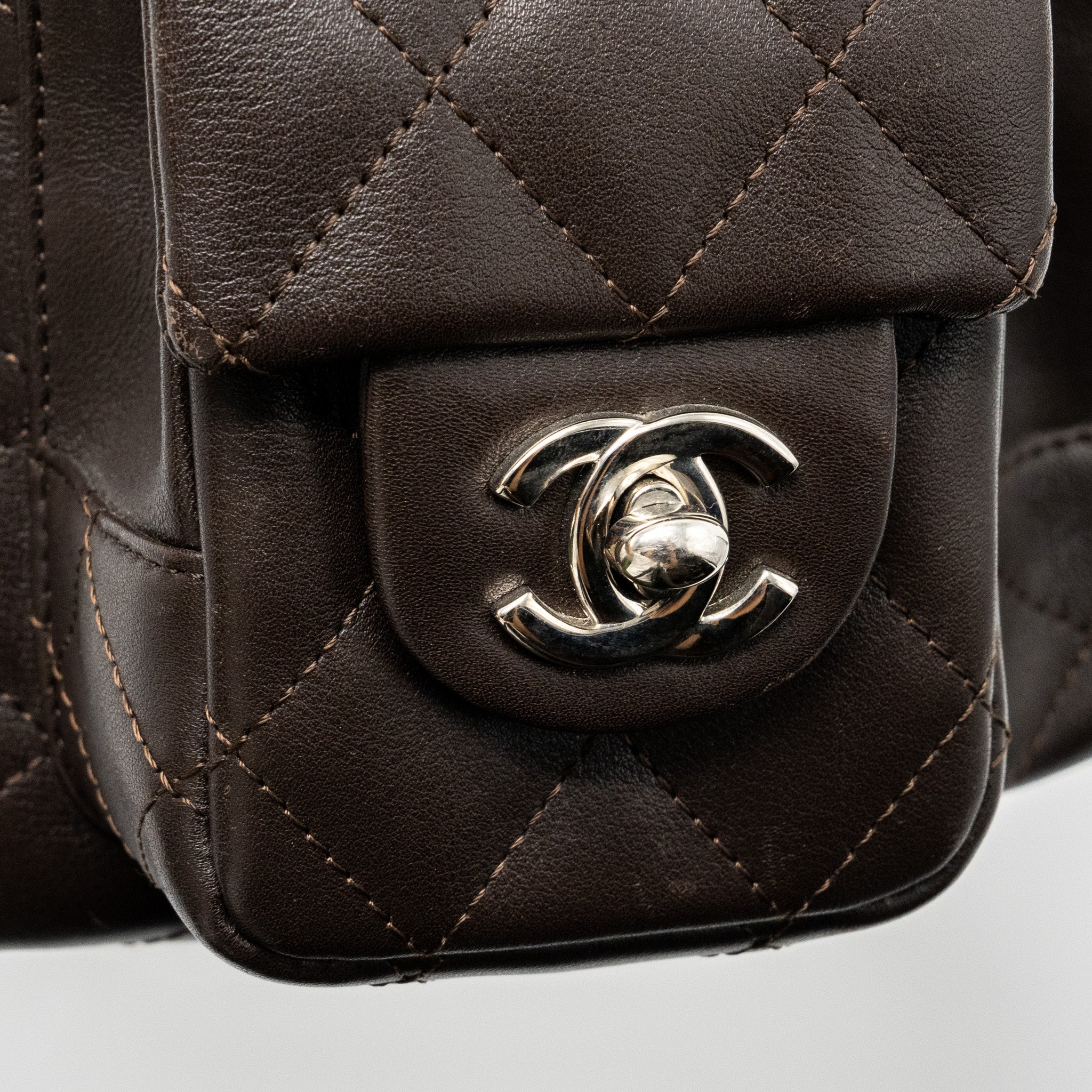 Chanel Vintage Cambo Reporter Bag Calfskin Dark Brown