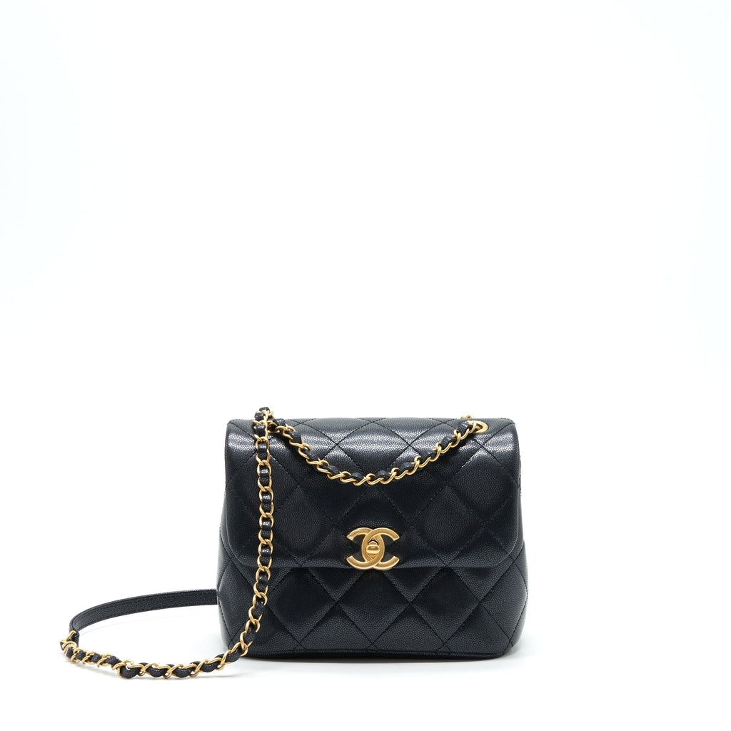 Chanel 22P New Square Flap Bag Caviar Black Brushed