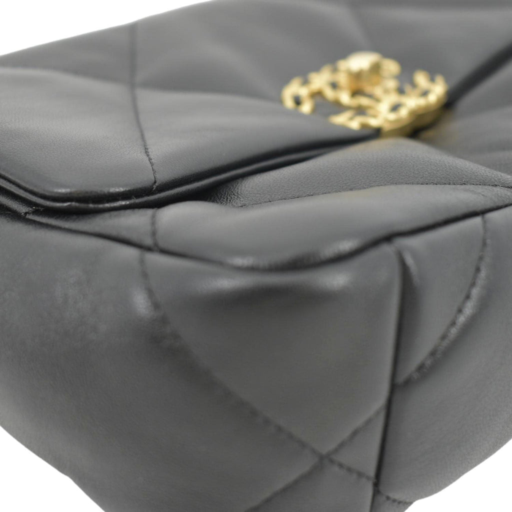 CHANEL 19 Small Flap Quilted Lambskin Leather Shoulder Bag Black