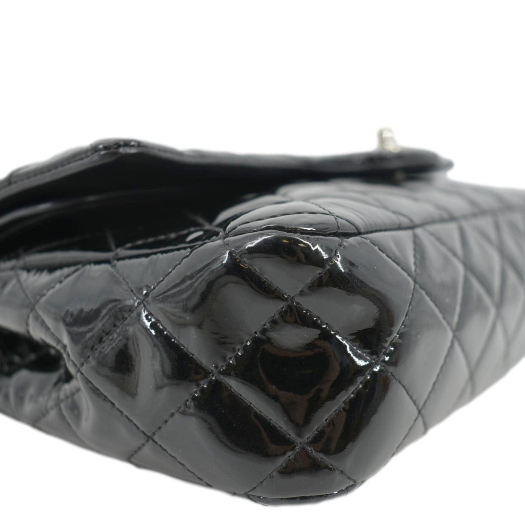 CHANEL Classic Medium Double Flap Patent Leather Shoulder Bag Black