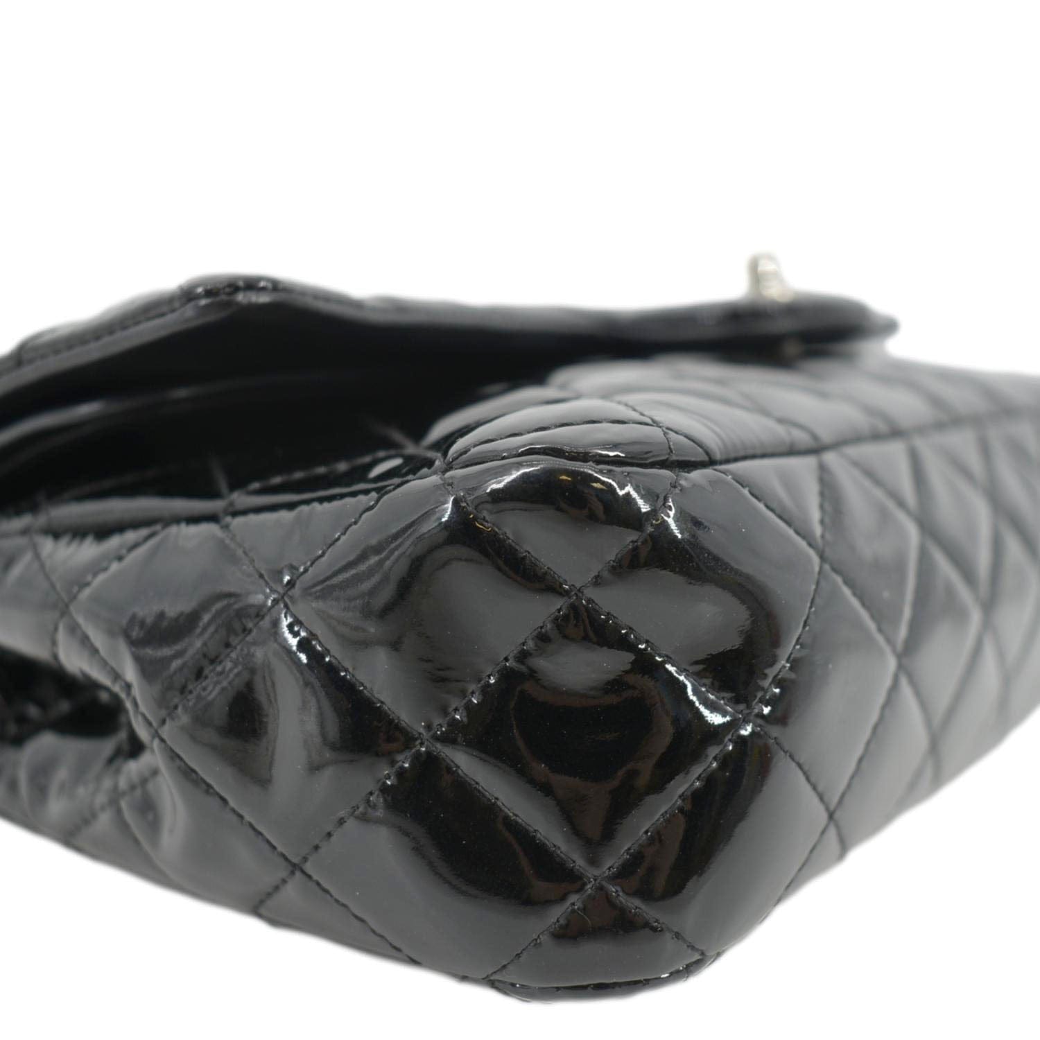 CHANEL Classic Medium Double Flap Patent Leather Shoulder Bag Black