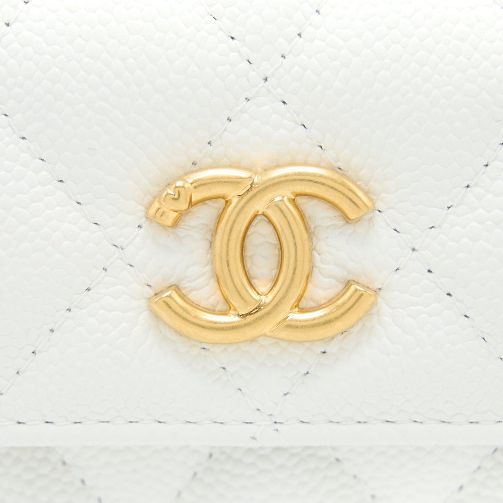 Chanel 23C Coco Love Mini Flap Bag with Chain Caviar White Brushed  (Microchip)