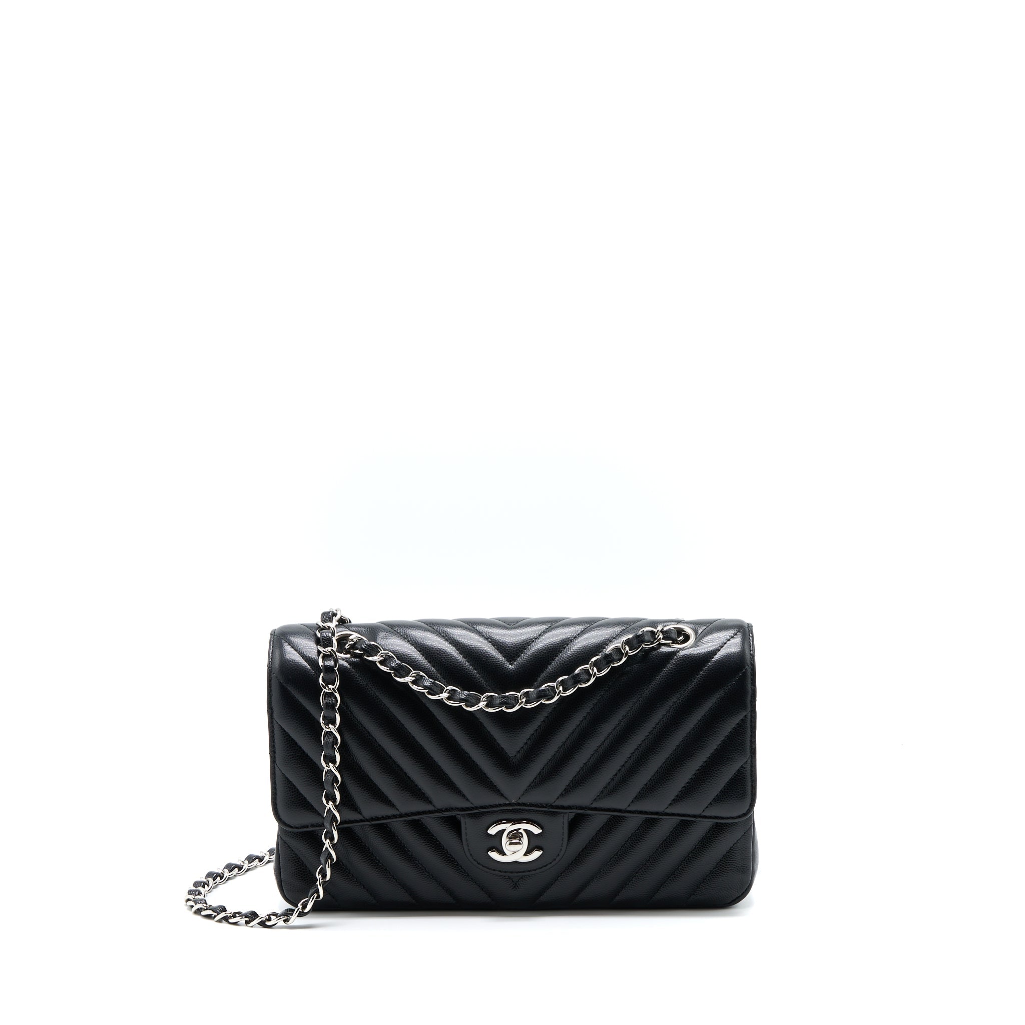 Chanel Medium Classic Double Flap Bag Chevron Caviar Black