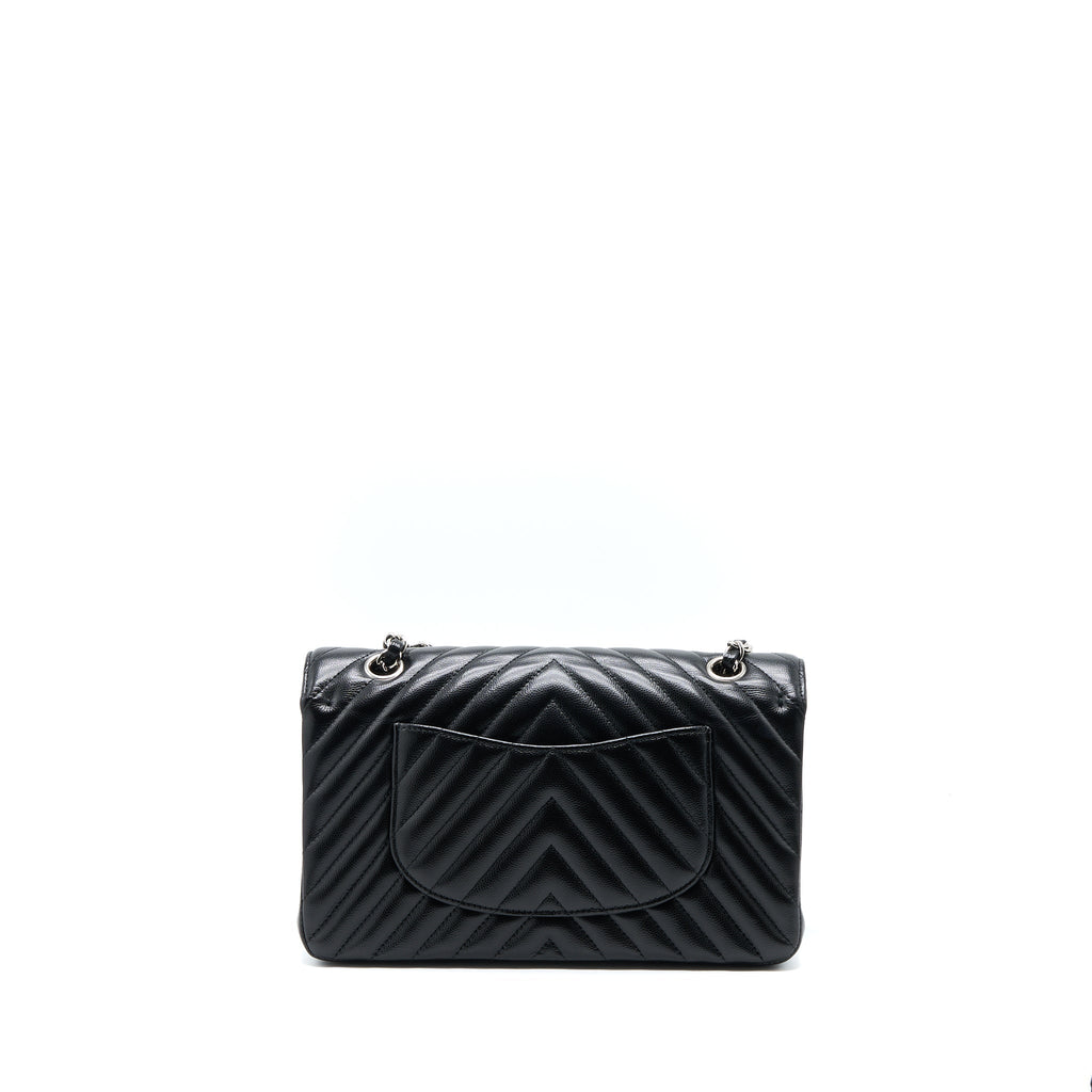 Chanel Medium Classic Double Flap Bag Chevron Caviar Black