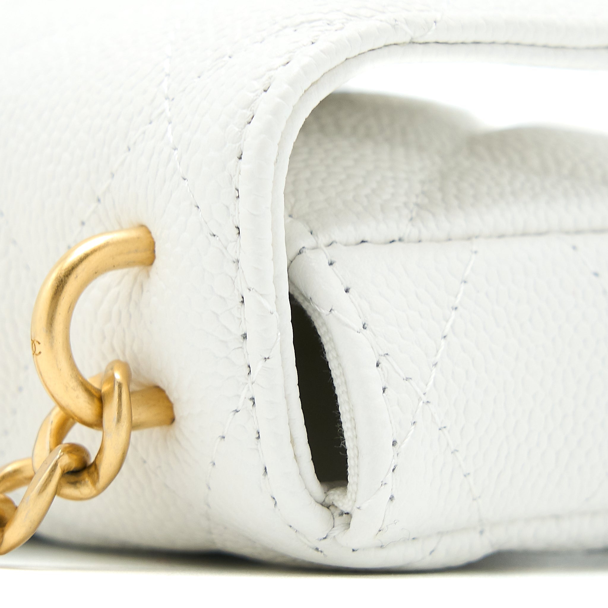 Chanel 23C Coco Love Mini Flap Bag with Chain Caviar White Brushed  (Microchip)