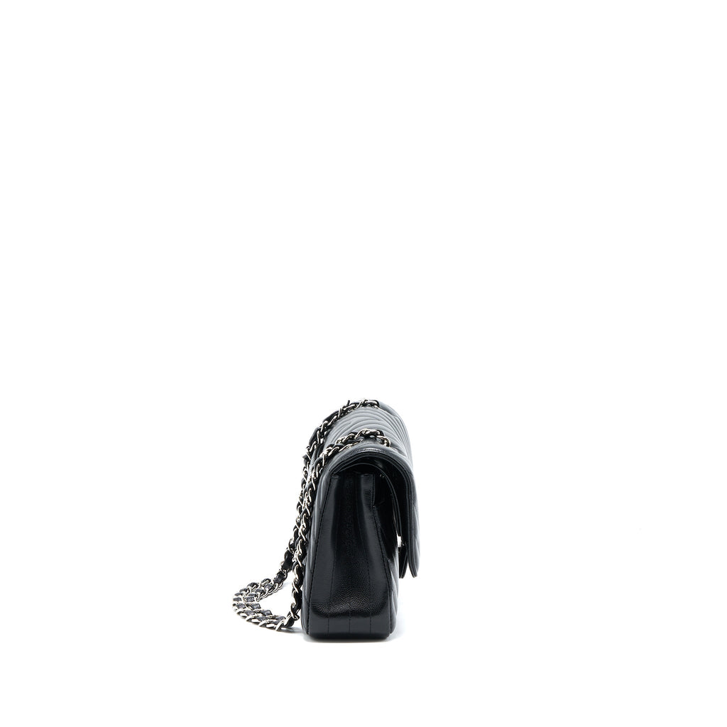Chanel Medium Classic Double Flap Bag Chevron Caviar Black