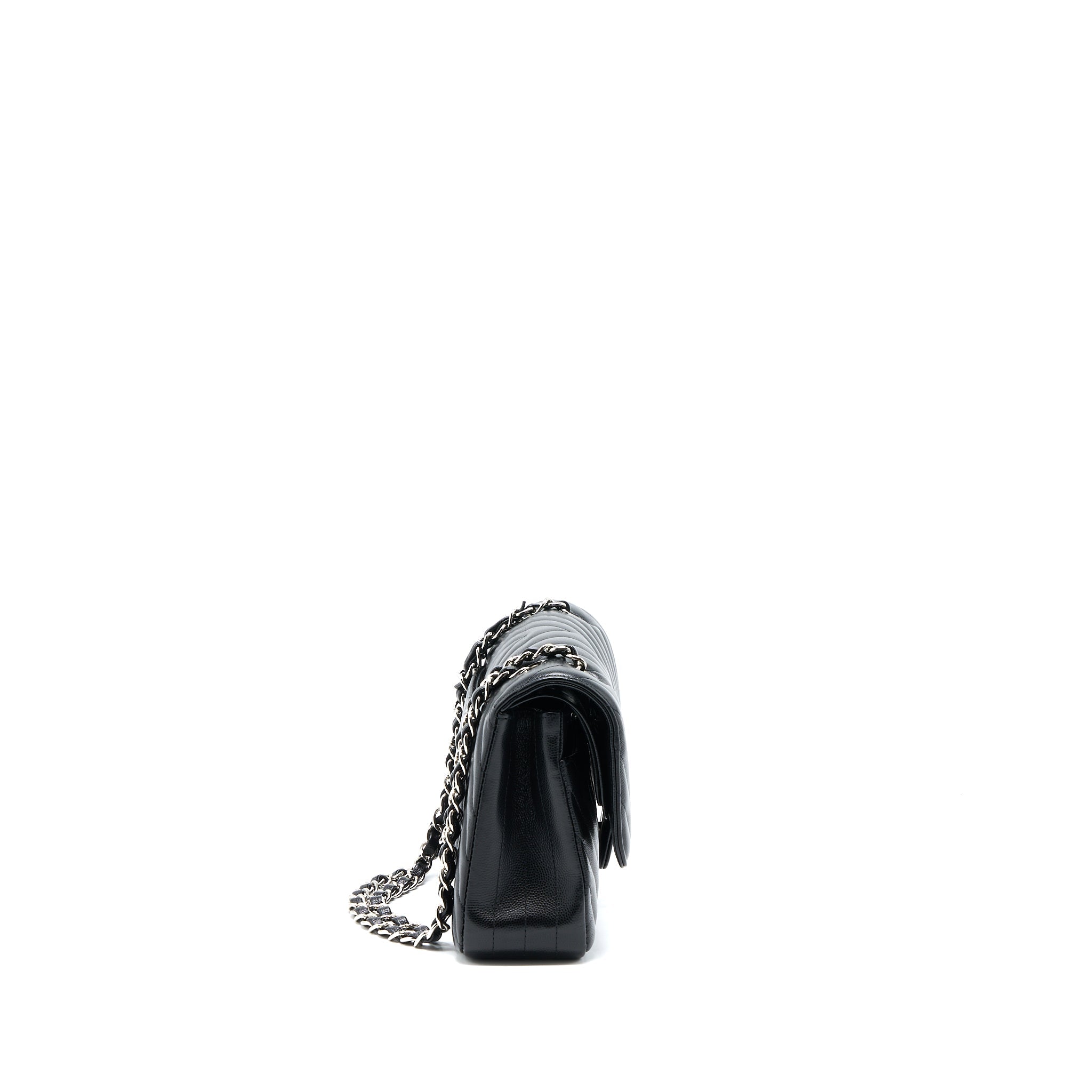 Chanel Medium Classic Double Flap Bag Chevron Caviar Black