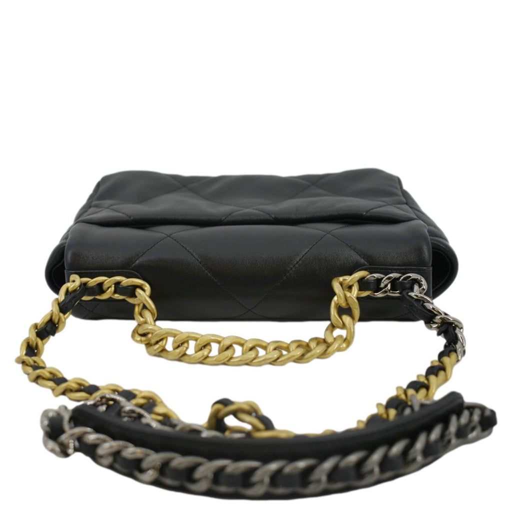 CHANEL 19 Small Flap Quilted Lambskin Leather Shoulder Bag Black