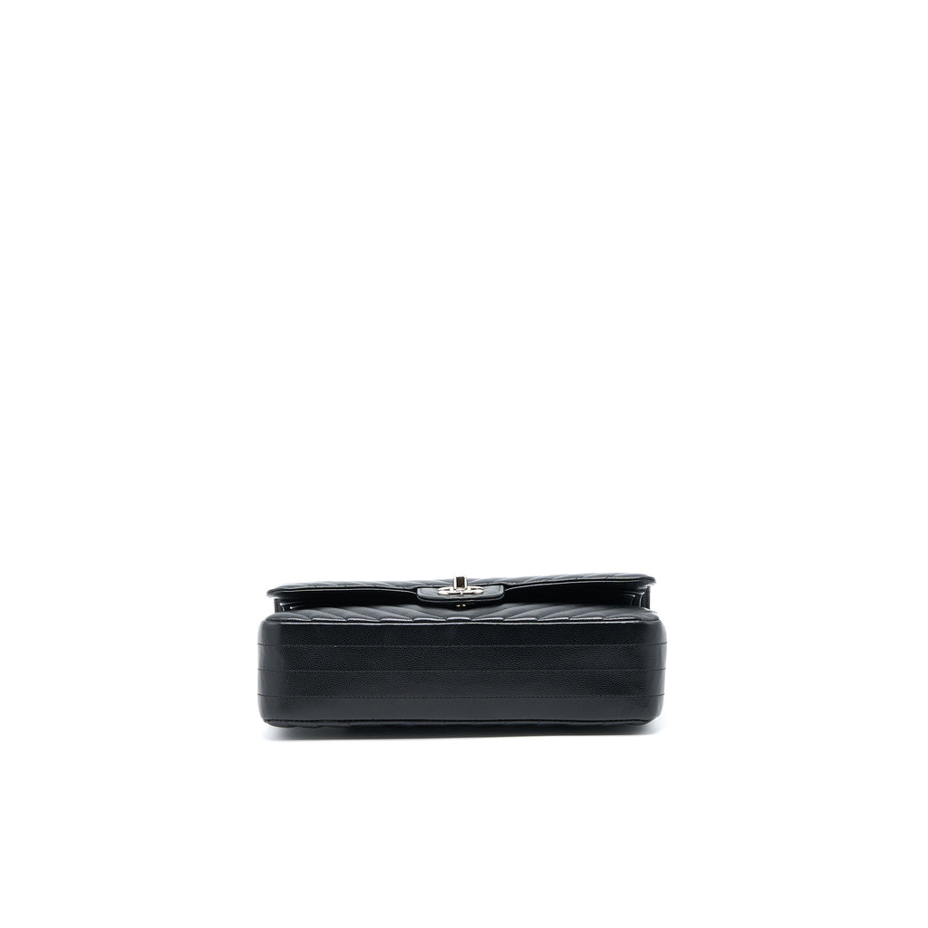 Chanel Medium Classic Double Flap Bag Chevron Caviar Black