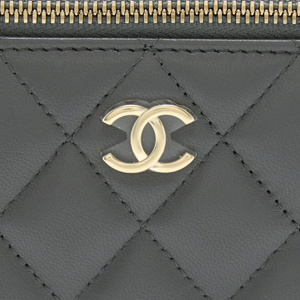 Chanel 22A Top Handle Long Vanity With Chain Lambskin Grey L