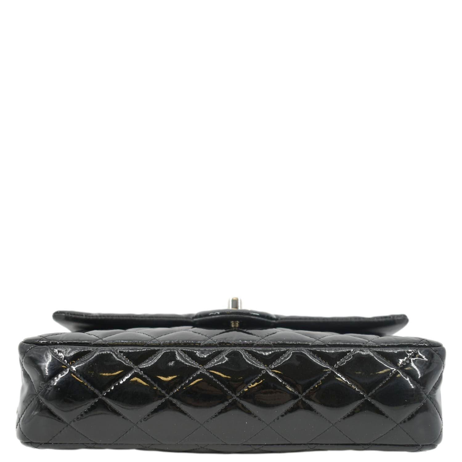 CHANEL Classic Medium Double Flap Patent Leather Shoulder Bag Black