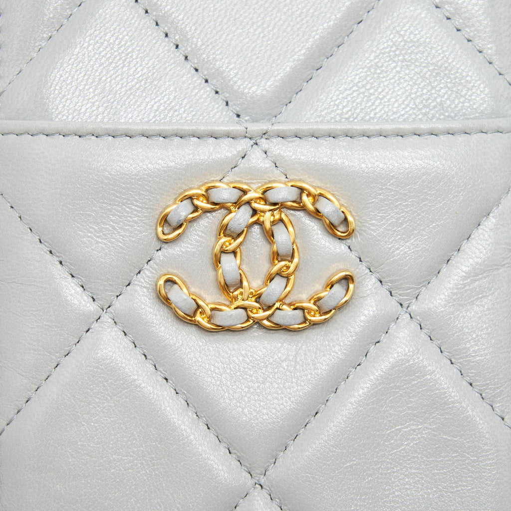 Chanel 19 Phone And Card Holder Small pouch Lambskin Grey